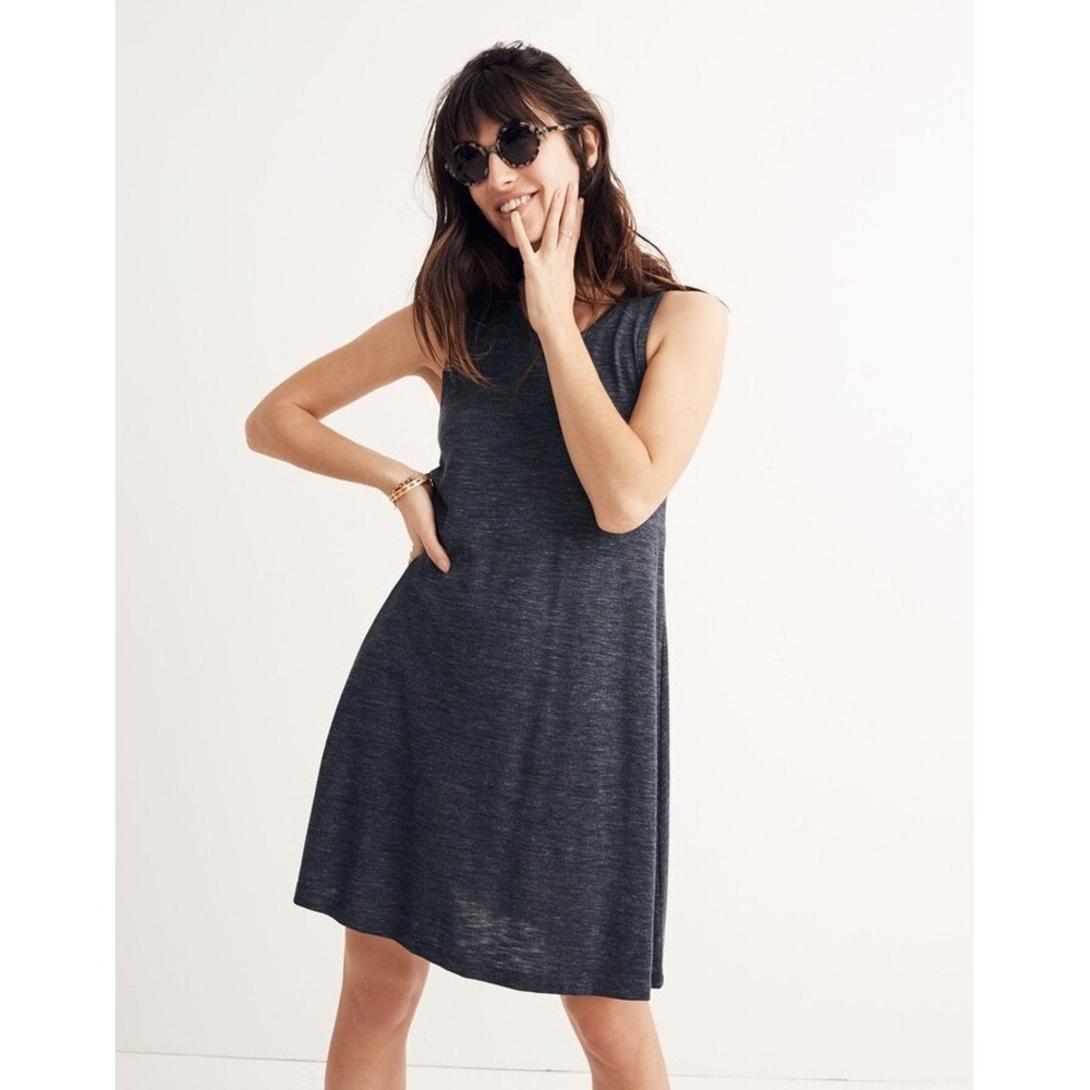 Madewell High Point Tank Dress Sz M Heathered Indigo Blue Sleeveless Swing Dress